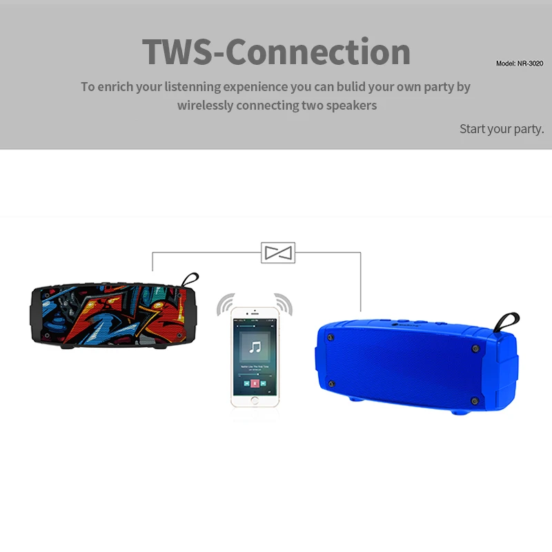 LUSHUO-휴대용 블루투스 TWS 스피커, 무선 야외 확성기 스테레오 음악 서라운드베이스 스피커 지원 FM 라디오 TF 카드