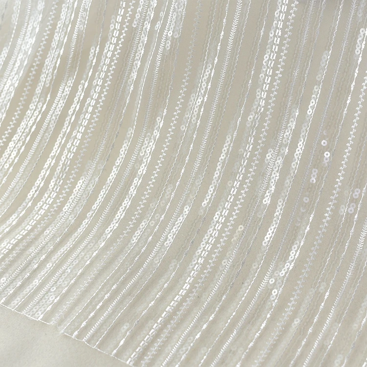 Vertical pattern soft sequin embroidery lace fabric high-end wedding dress fabric clothing dress decoration trim material