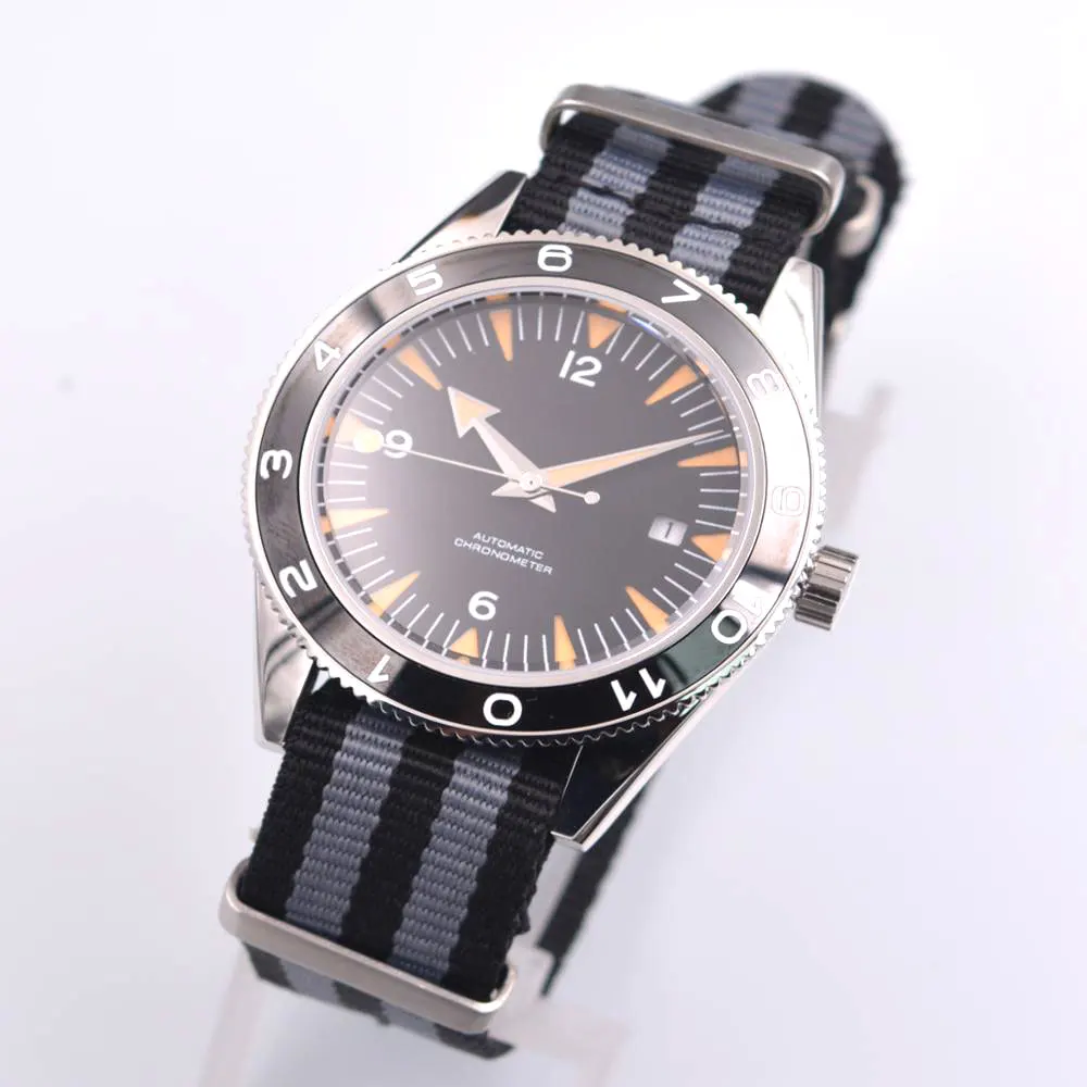 Corgeut 41mm watch dial sterile Black Dial Sapphire Crystal Ceramic bezel  Nylon top brand Automatic Mechanical wristwatch Mens