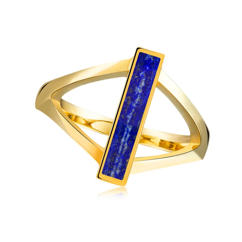 925 Silver Gold Plated Lapis Lazuli Geometric Women\'s Ring Fashion Simple Personalized Natural Stone Ring 2021 New Trend Gift