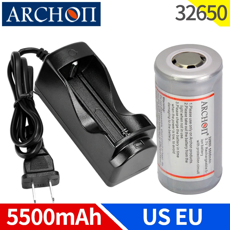 ARCHON original 5500mAh 3.7v 32650 lithium battery Rechargeable battery EU US plug 32650 battery charger genuine torch battery