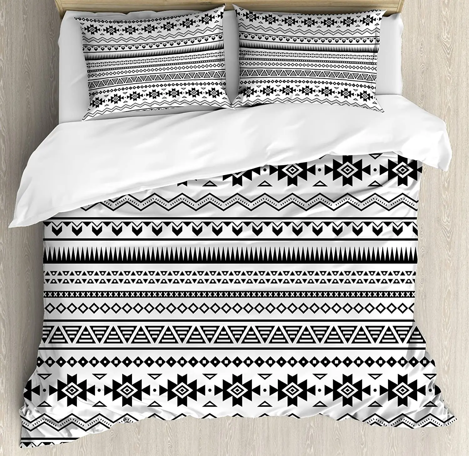 Tribal Duvet Cover Set Aztec Folkloric Art Borders Tribal South America Culture 3 Piece Bedding Set White and Black