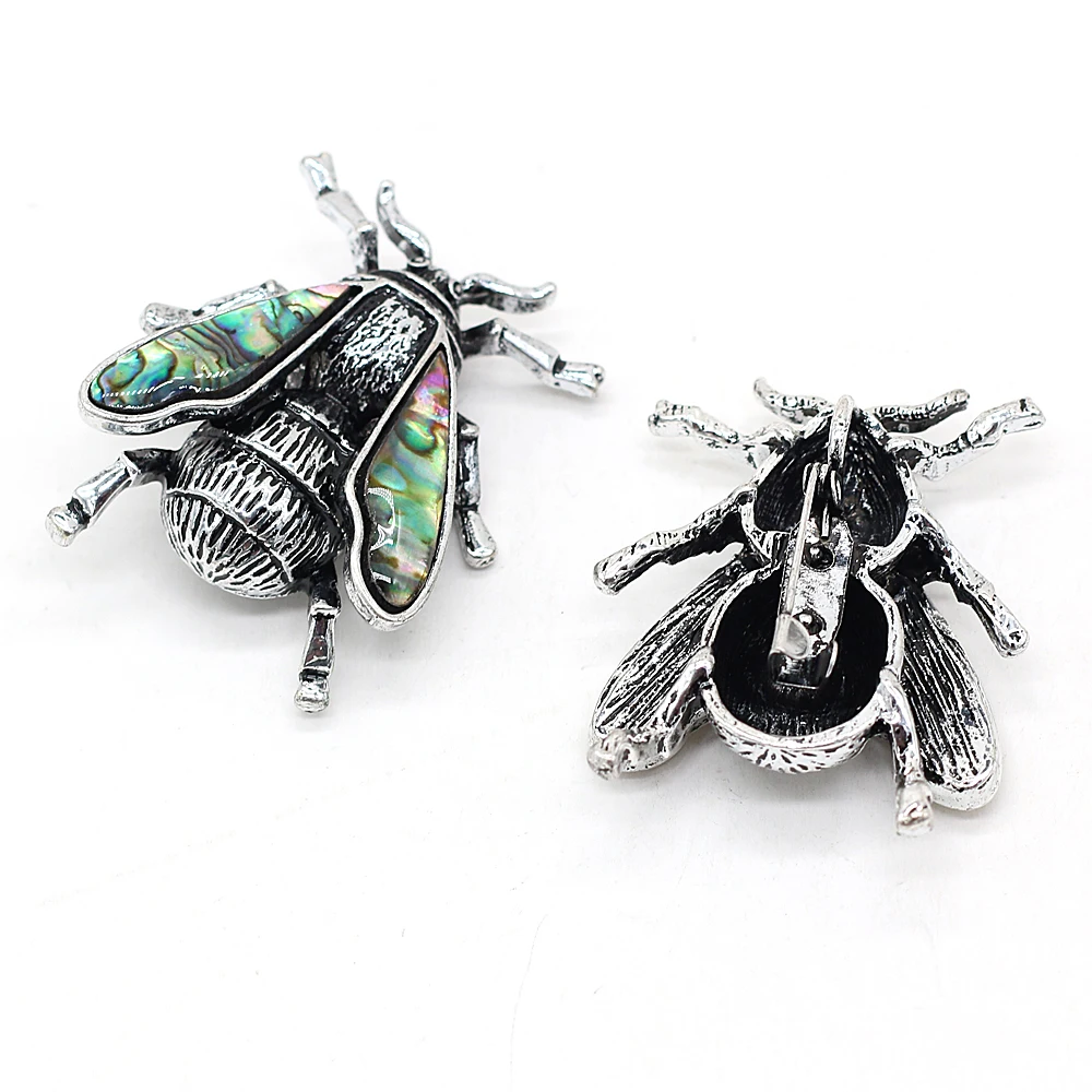 Natural Shell Bumblebee Brooch Trendy Alloy Bee Insects Pin Pendant for Women Brooches Jewelry Making DIY Necklace Gift 35x45mm