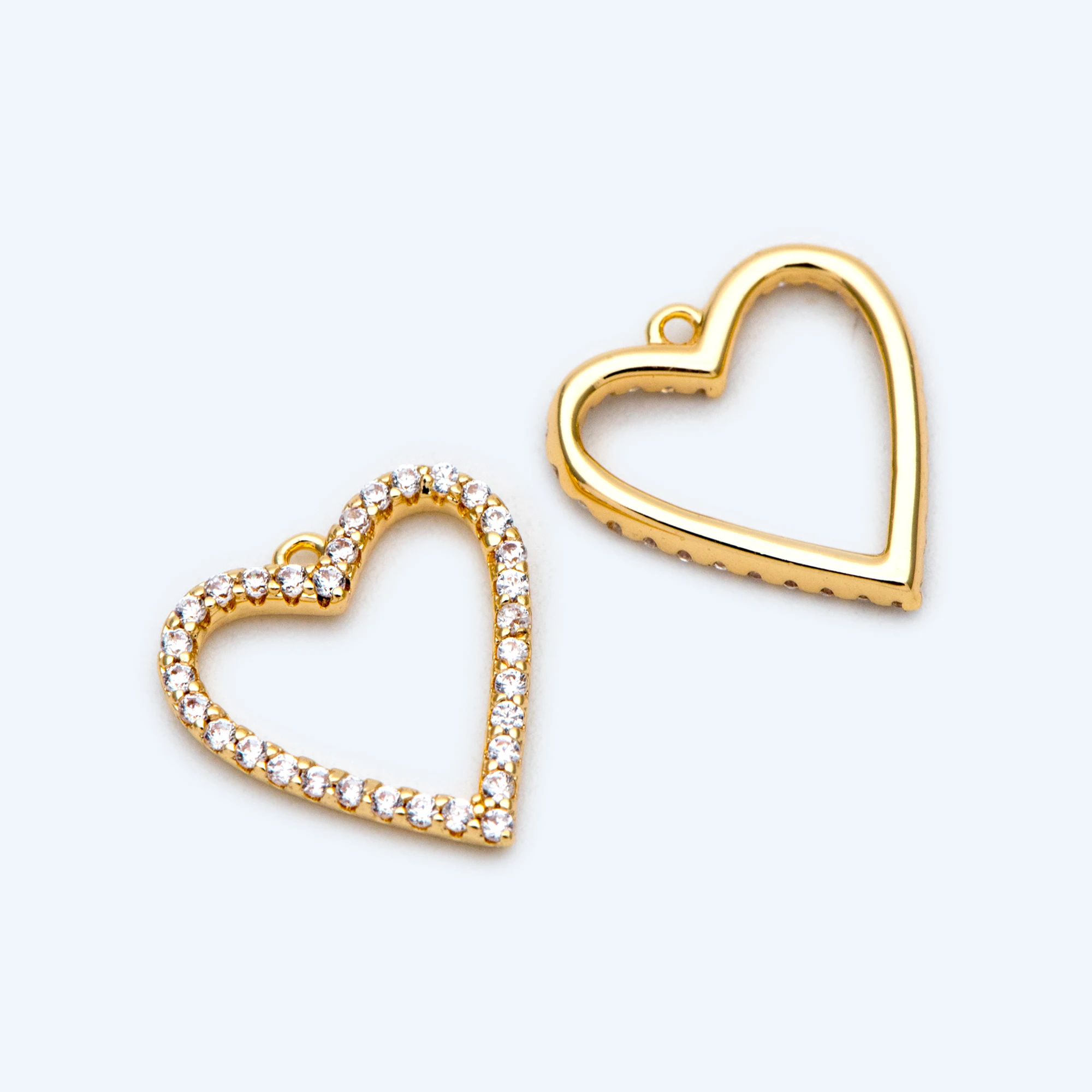 10pcs CZ Paved Gold Heart Pendants 13x12mm, 18K Gold Plated Brass, Rhinestone Heart Charms For Jewelry Making DIY (GB-1730)