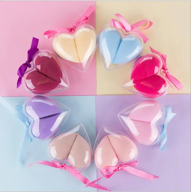 o two o sponge 2pcs/set Makeup Sponge Heart-Shape Box Non-Latex Material Cosmetic Puff Powder Foundation Use Beauty Make Up Tool