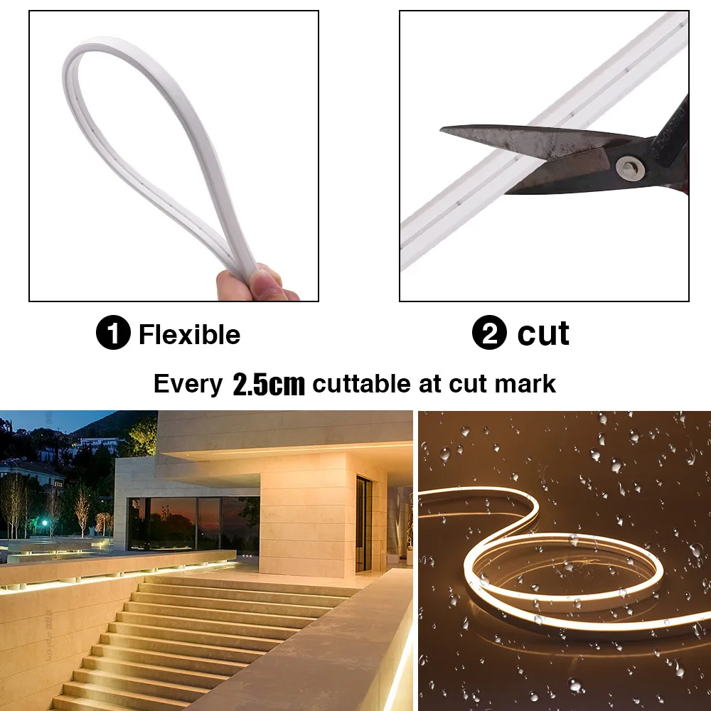 LED Neon Strip Lights 12V Waterproof Flexible Neon Strip SMD 2835 120LEDs/m 6mm Narrow Silicone Tube Bar LED Tape Ribbon 8 Color