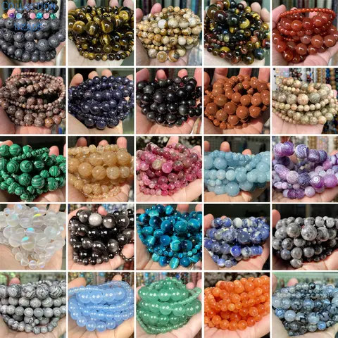 천연석 비즈 4 6 8 10mm 타이거 아이 용암 Amazonite 청록색 마노 Jaspers 비즈 쥬얼리 만들기 DIY 팔찌 목걸이