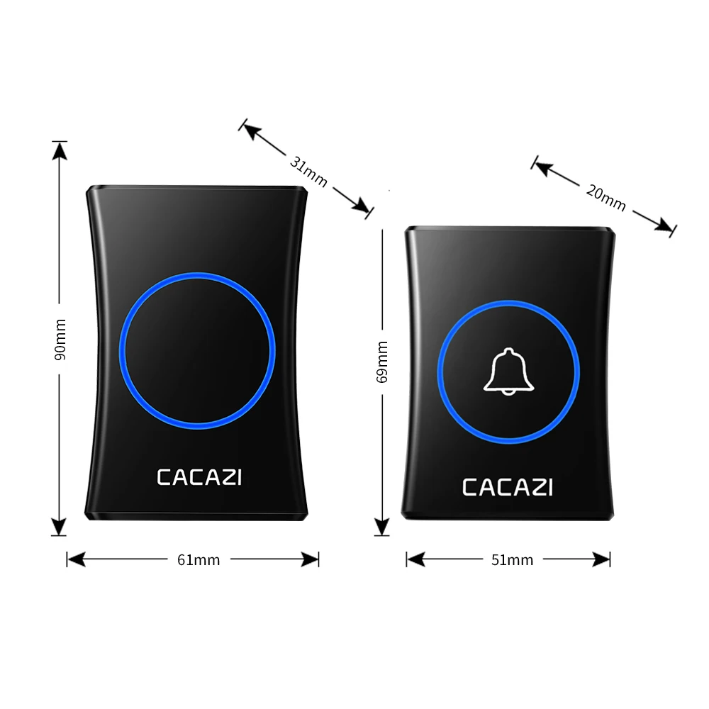 CACAZI Waterproof Wireless Doorbell 3 4 Battery Button 1 2 3 Receiver 300M Remote Control Home Call Bell Chime US EU UK Plug