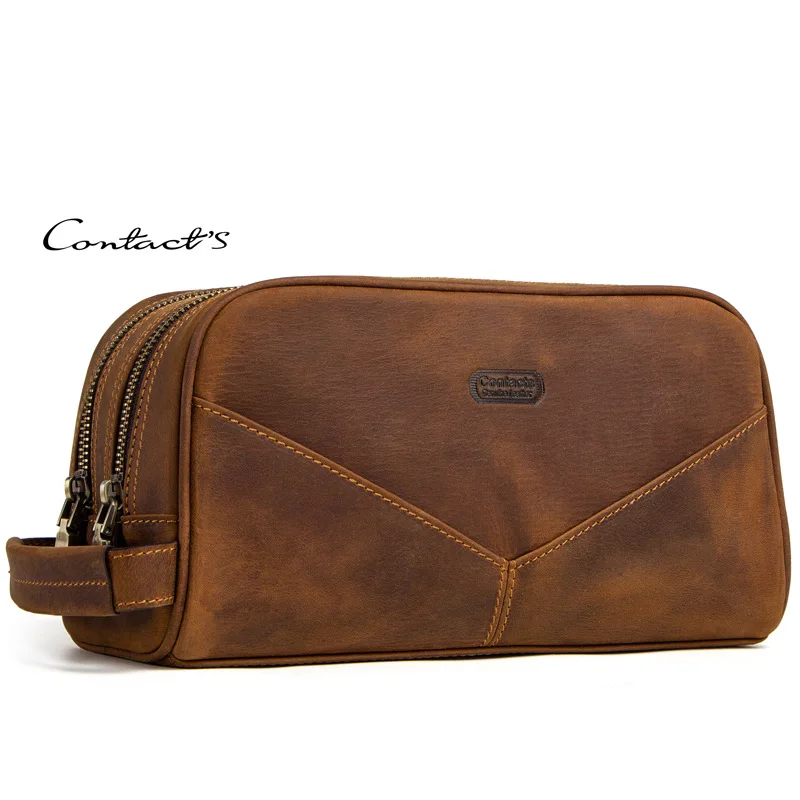 genuine leather cosmetic bag for men vintage crazy horse leather man make up bags small travel bags male toiletry bag