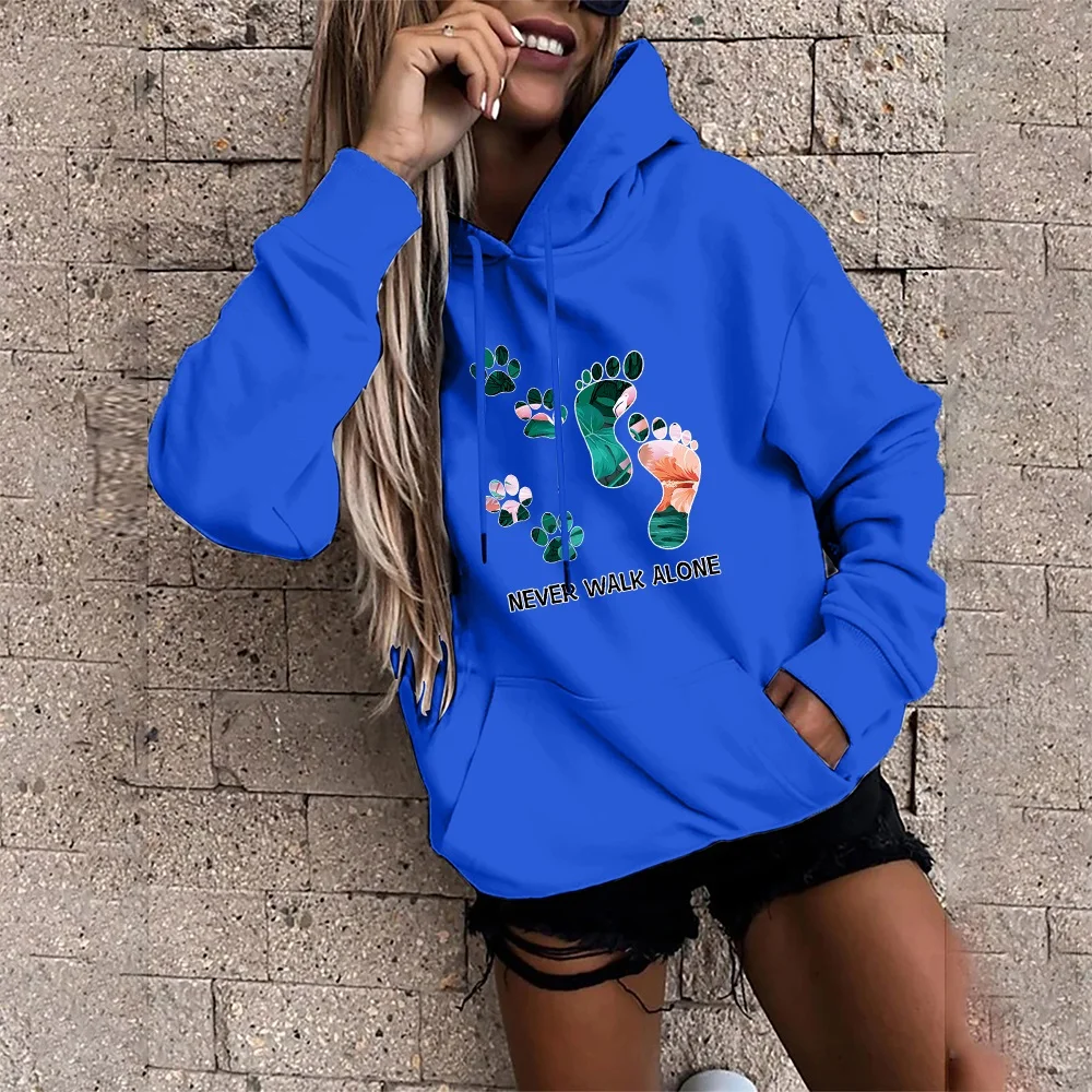 Mode Hoodie Vrouwen Harajuku Losse Pocket Hoodie Trui Sport Trui Kleur Footprint Dames Base Lange Mouwen Tops