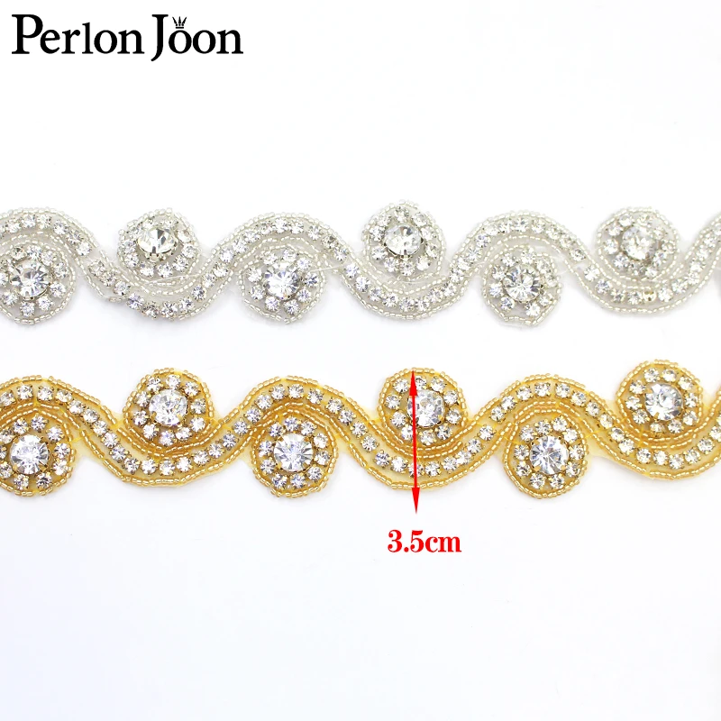 Handmade S shap round rhinestone trim band Hot Fix Sew on bridal accessories the Crystal Applique for Wedding Dress belt  WH042