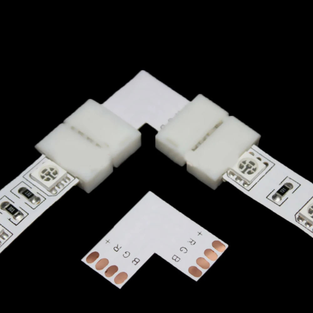 10PCS Solderless L Shape 90 Degree Corner Connectors Rgb 4 Pin Connectors For 12V 5050 10mm Width LED RGB Strip