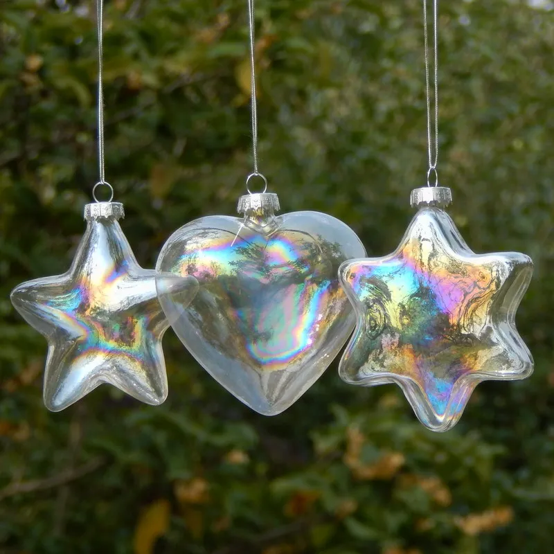 

Free Shipping 1set/pack Diameter=8cm Small Size Lustre Pearl Striped Glass Pendant Christmas Tree Star Heart Hanger Decoration