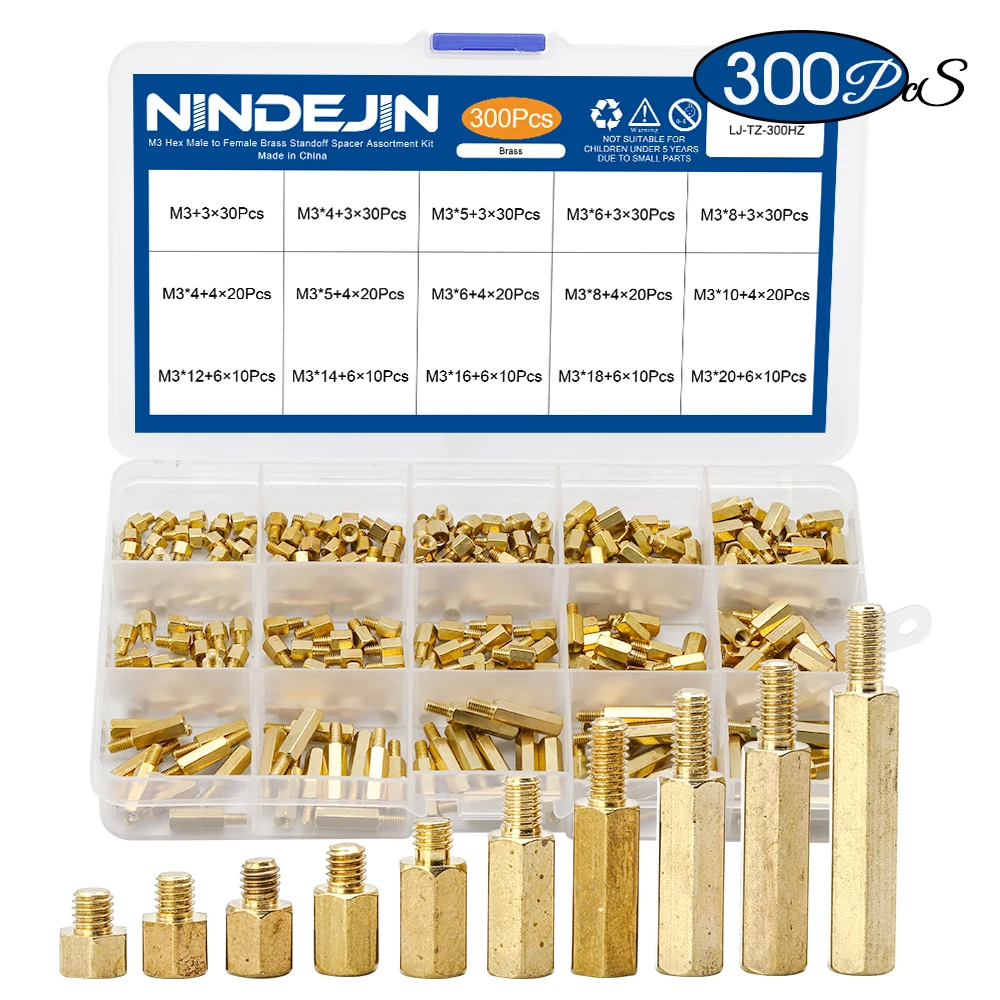 300 pçs/set M3 Masculino Feminino Hex Latão Standoff Spacer Variedade Kit hexágono ouro pcb impasse Pilar motherboard impasse