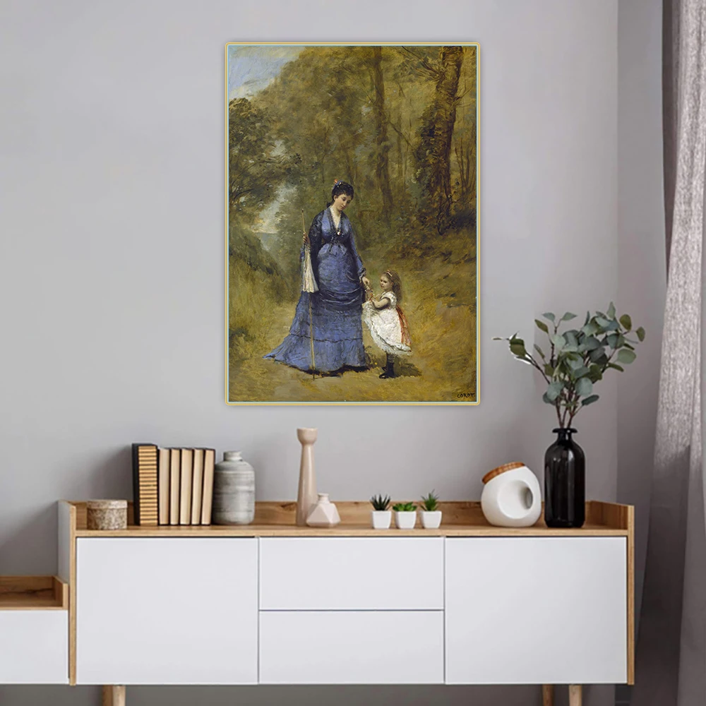 Citon Jean Baptiste Camille Corot《Madame Stumpf and Her Daughter》Canvas Oil painting Artwork Picture Wall Decor Home Decoration