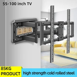 TV Wall Mount Bracket for 55-100 Inch TV Full Motion TV Frame Swivel Articulating 6 Long Arms Max VESA 800x600mm 85kg Load DY999