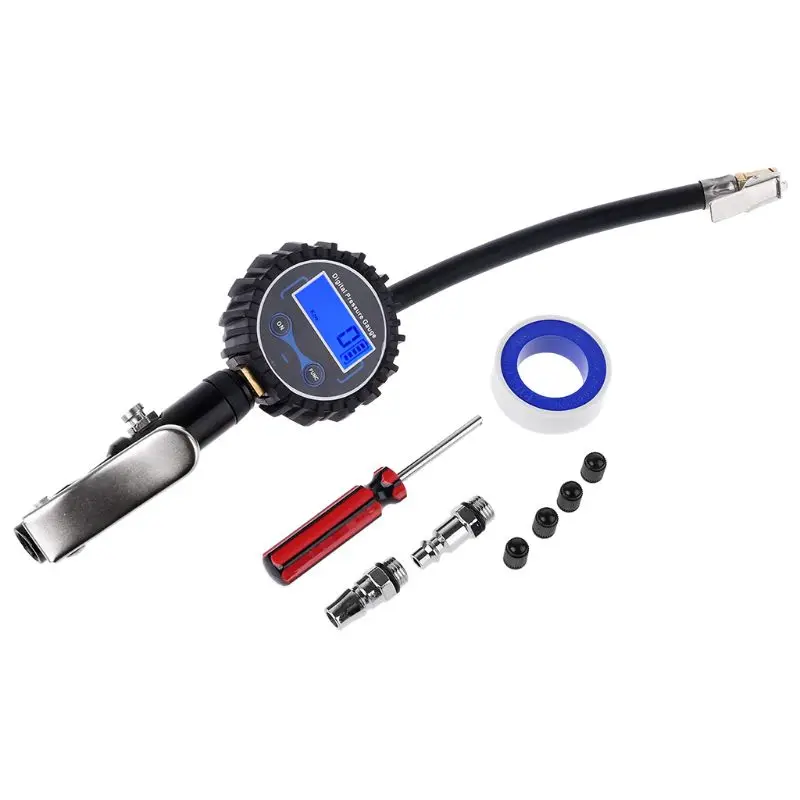 Digital Tire Inflator with Pressure Gauge and Back Night LED Light - Heavy Duty Auto Air Inflating Gun with 4  Caps