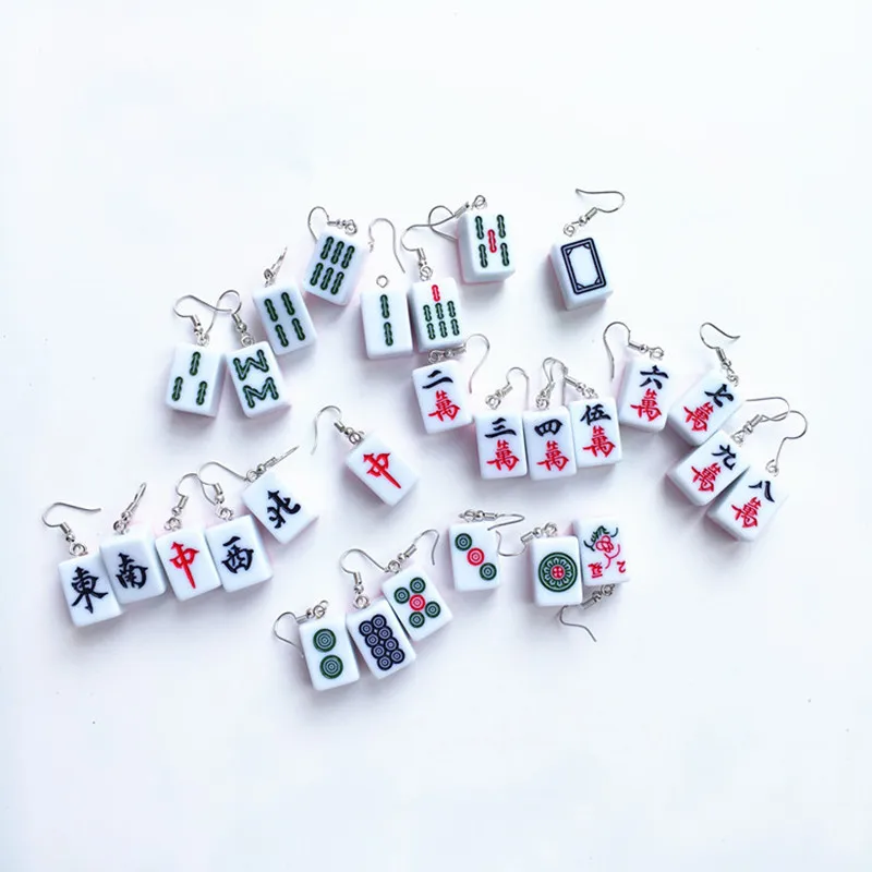 Creative Acrylic Chinese Mahjong Pink Blue Drop Earrings For Women Girls Fashion Exaggerated Funny Dangle Earrings Party Jewelry