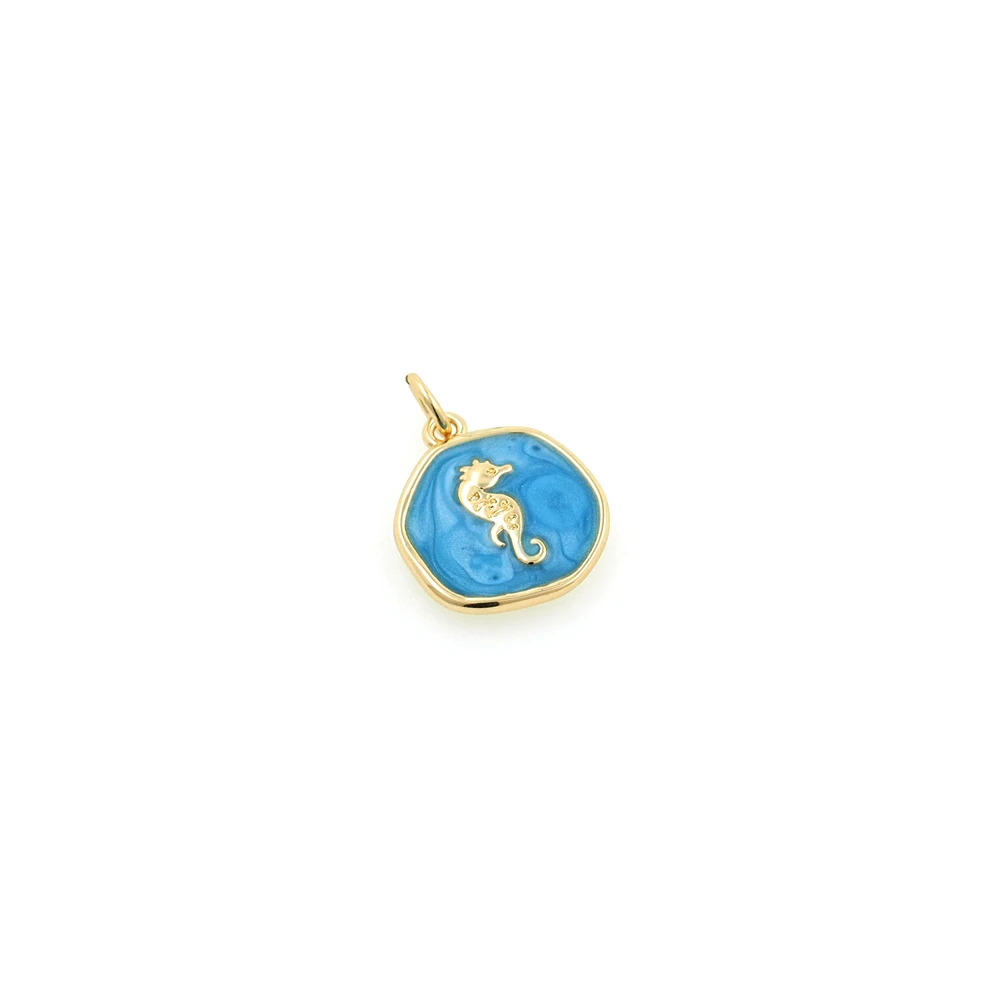 Irregular Enamel Round Pendant Hippocampus Creature Necklace Jewelry Accessories DIY Production Supplies