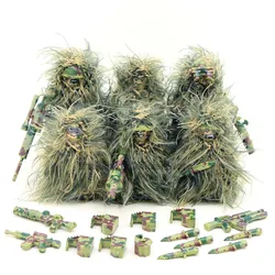 Traje Ghillie militar para niños, barco de camuflaje, soldado del ejército, WW2, SWAT, bloques de construcción, figuras, juguetes educativos, regalo para niños, 6 piezas