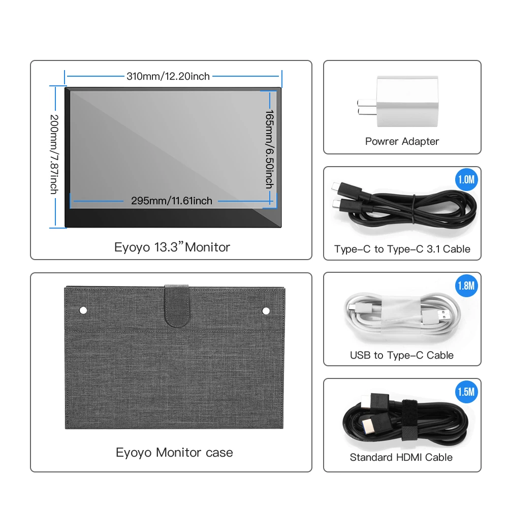 Imagem -06 - Eyoyo Em13l 13.3 Polegada Portátil Touchscreen Lcd Monitor 1920x1080 Hdmi Usb-c segundo Gaming Display para Computador Portátil Xbox Ps4