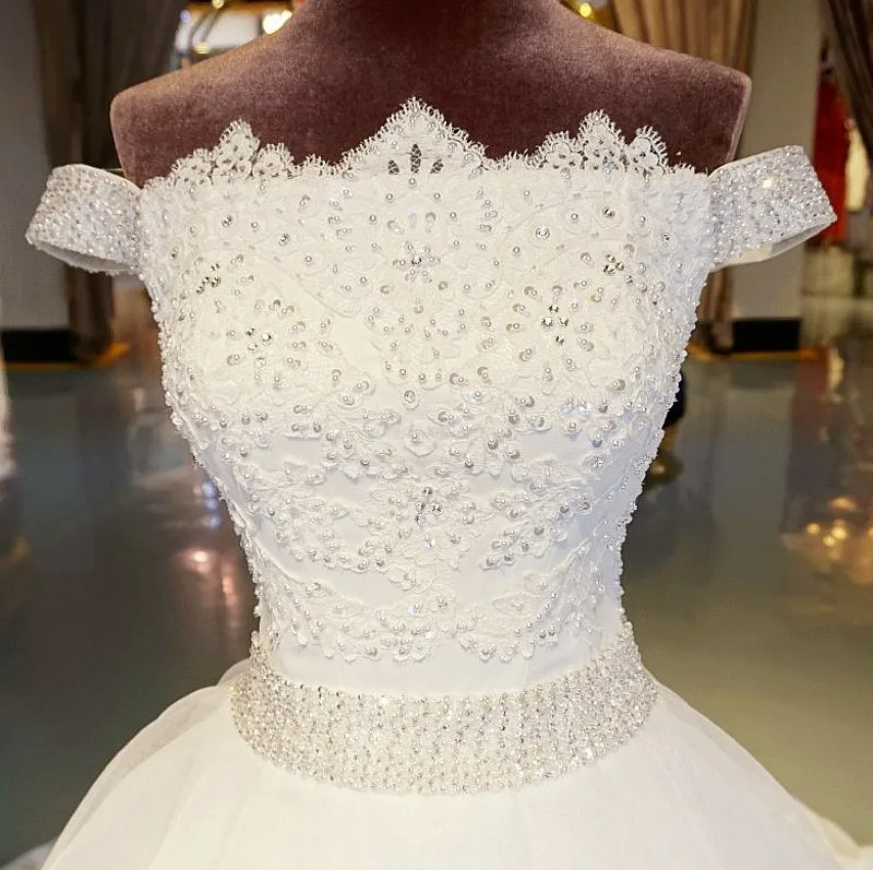 Laço apliques beading vestido de noiva 2018 vestido de novia personalizado barco pescoço boné manga organza bola mãe da noiva vestidos