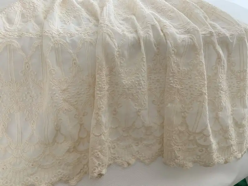 1 yard New arrival embroidered chiffon lace fabric, chiffon fabric with beige embroidery