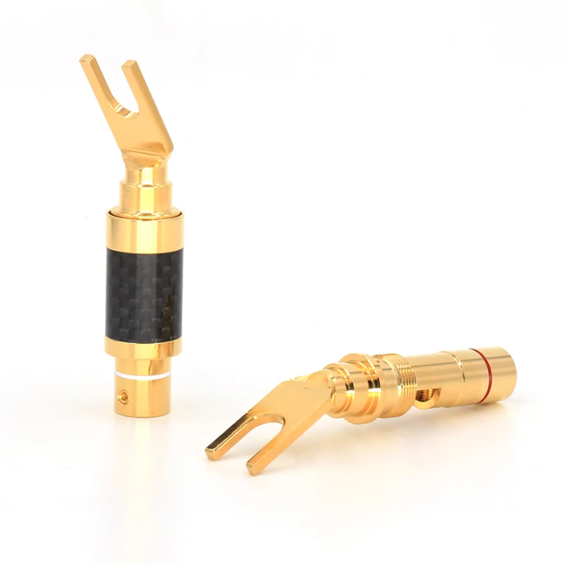 4Pcs  CF-201(G) hi-end carbon fiber 3U Gold Plated Y Spade plug hifi audio speaker cable spade plug