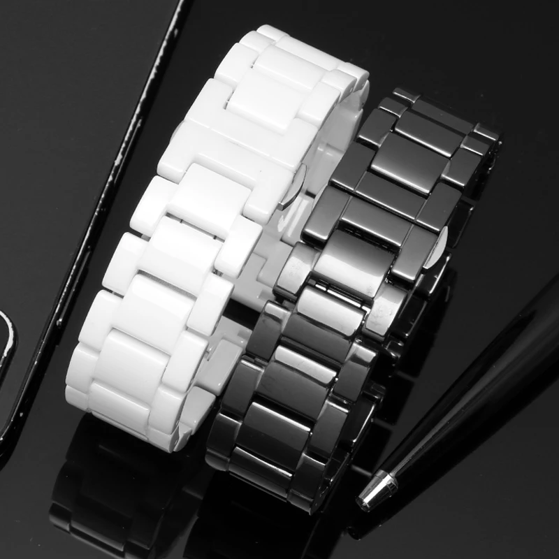 Ceramic watch bracelet 14mm 15 16 17 18 19 20 21mm 22mm watchband white black strap wristwatches band not fade water resistant