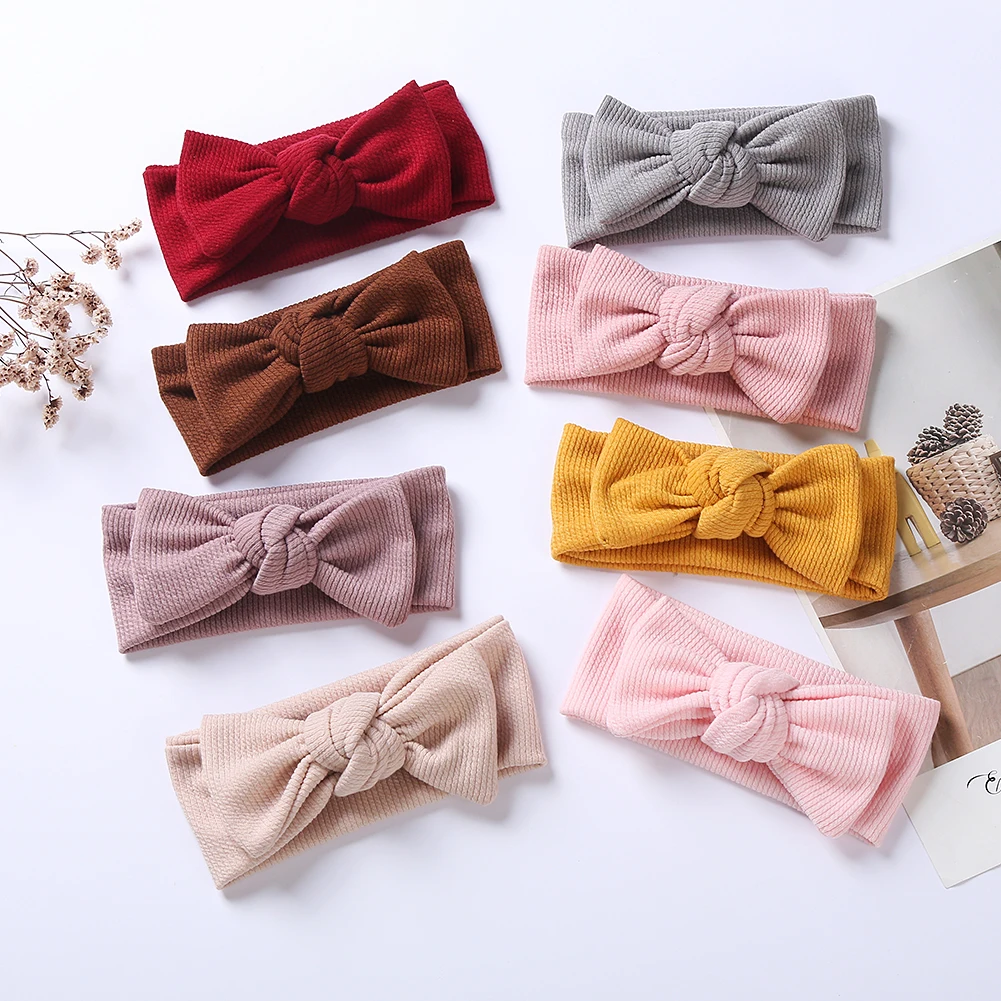 Baby Bow Headband Thick Ribbed Solid Headwrap Autumn Winter Knot Knitted Hair Bands Newborn Boy Girl DIY Hair Accessories