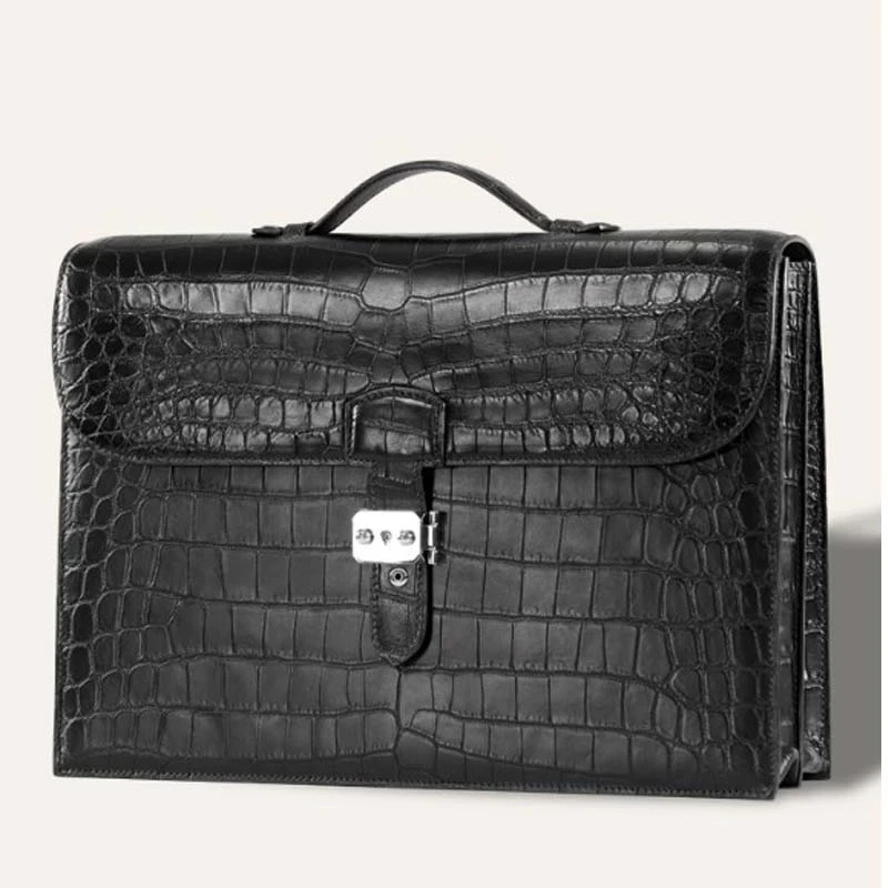 baoduli men handbag men crocodile bag black thailand crocodile leather Men briefcase