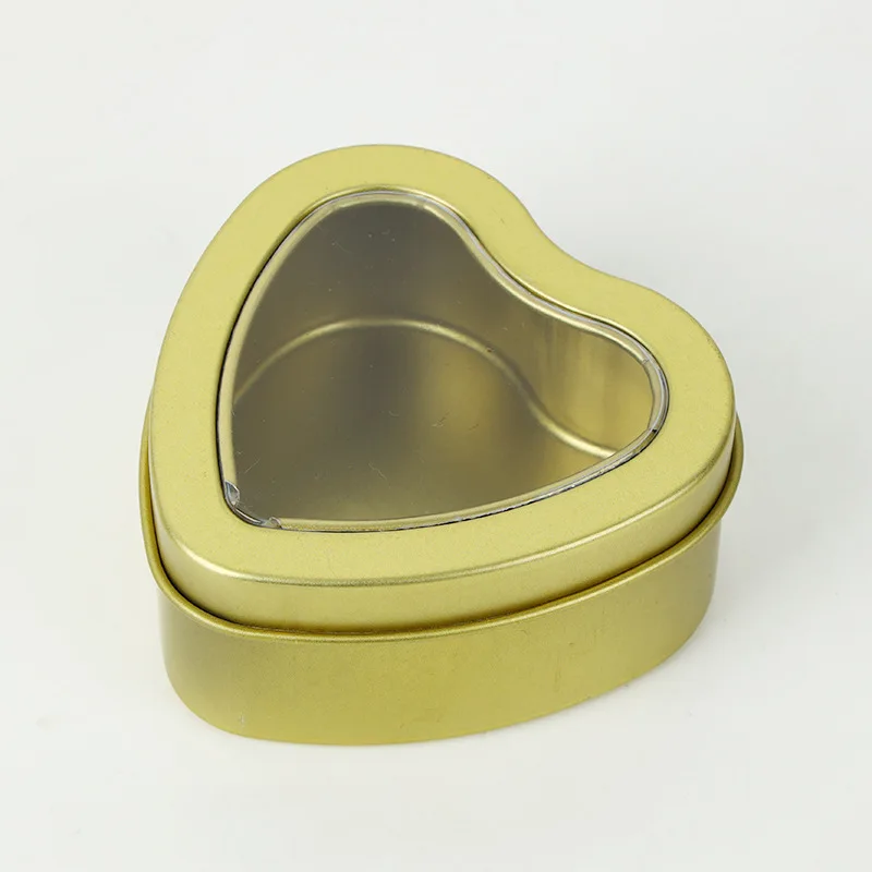 Heart Metal Tins Empty Heart Shaped Silver Glod Color Tins Box with Clear Window for Candle Making Candies Chocolate Storage Box