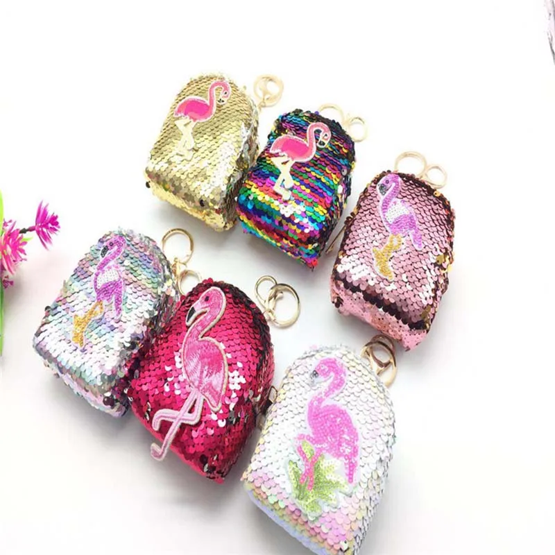 Flamingo Kids Mini Coin Purse Sequins Coin Bag Small Wallet Mini Backpack Keys Pouch Card Holder Earphone Bags Kids Gift