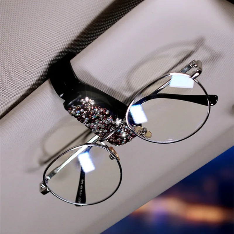 Car Accessories Diamond Glasses Holder Woman Glasses Case Sun Visor GlassesTicket Document Auto Clip Handmade Products