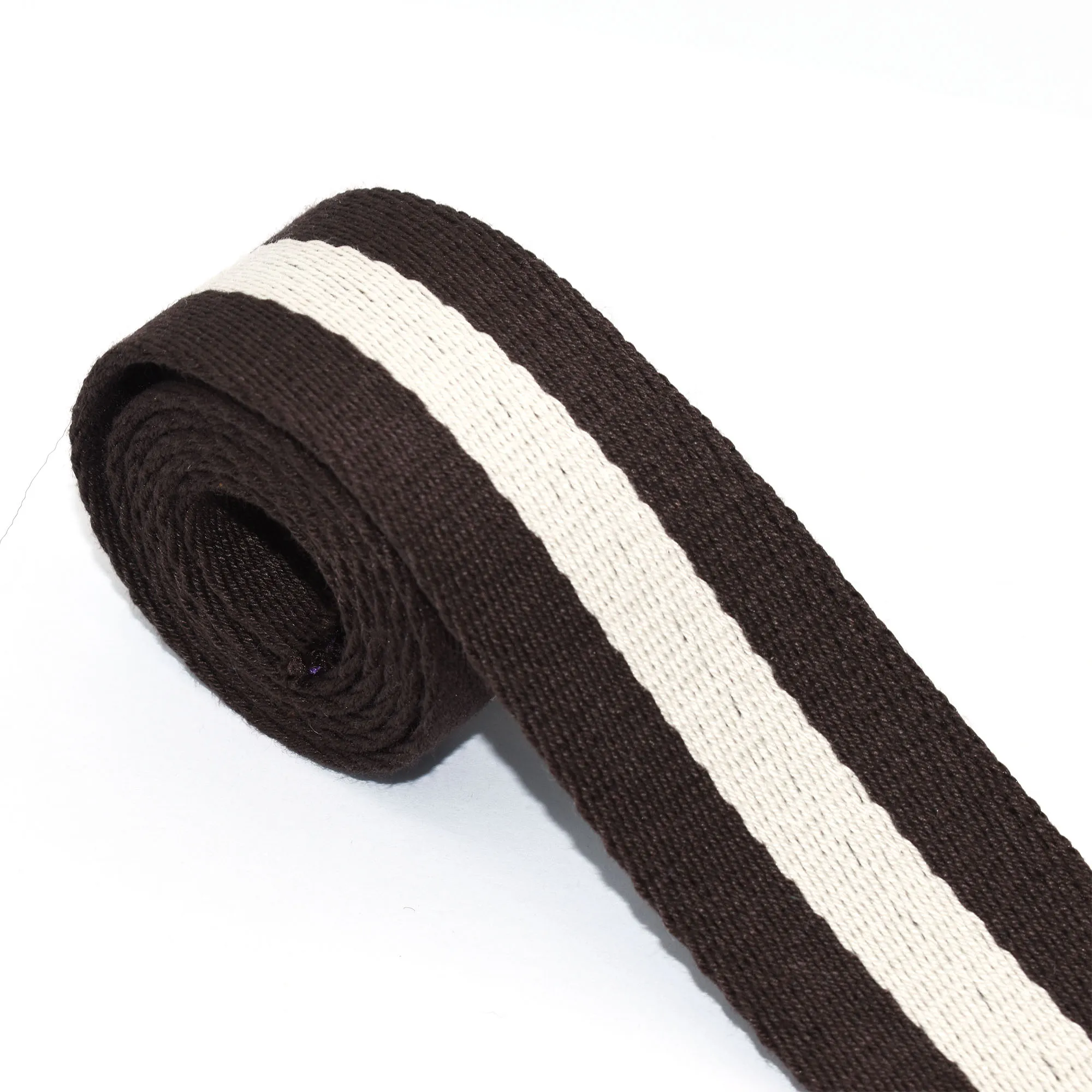 1.5''  Brown White Webbing Canvas Stripe Cotton Totes Belt Bag Purse Strap Dog Collar Webbing Key Fob Hardware by the Yards