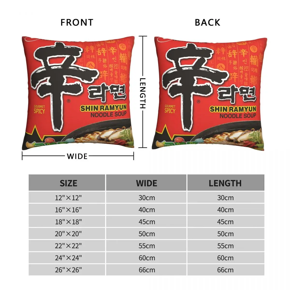 Nongshim Shin Ramyun Spicy Square Pillowcase Polyester Linen Velvet Pattern Zip Decor Pillow Case Home Cushion Cover 18