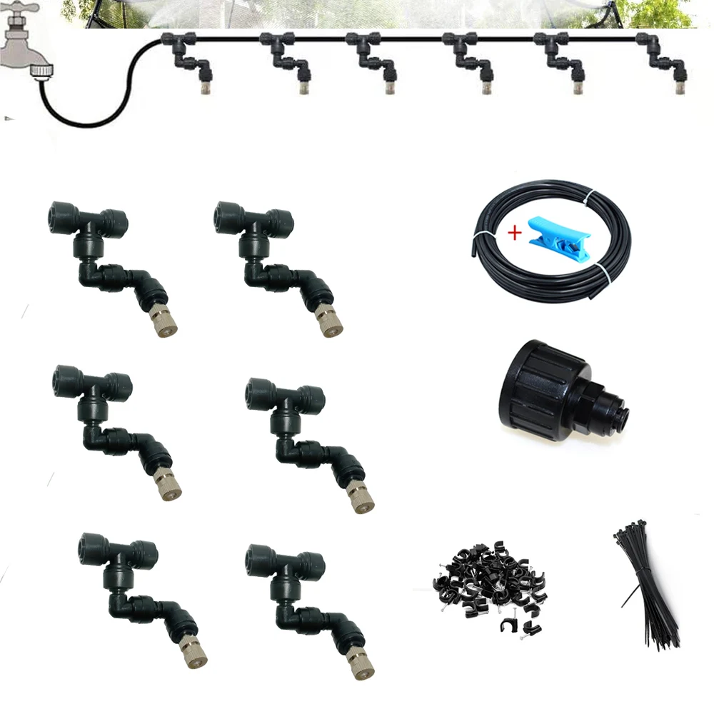 10M  DIY Outdoor Misting Cooling System Kit Greenhouse Garden Patio Waterring Irrigation Mister Line 6Nozzles