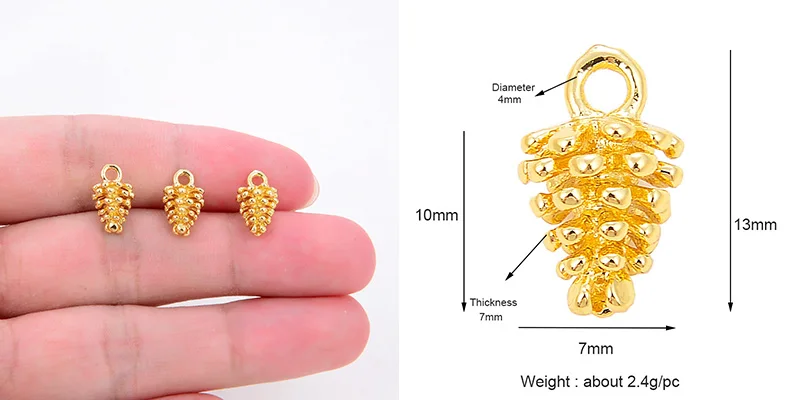 Pine Cone Lotus Coconut Tree Sun Flower Ginkgo Leaf 18K Gold Charm,Bracelet Earring Attachment Jewelry Components Findings L44