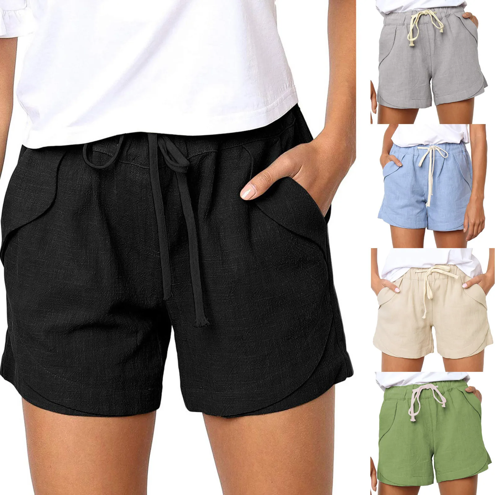 New Hot Summer Casual Cotton Linen Shorts Women's Plus Size High Waist Shorts Fashion Short Pants Streetwear Shorts Pants 2021