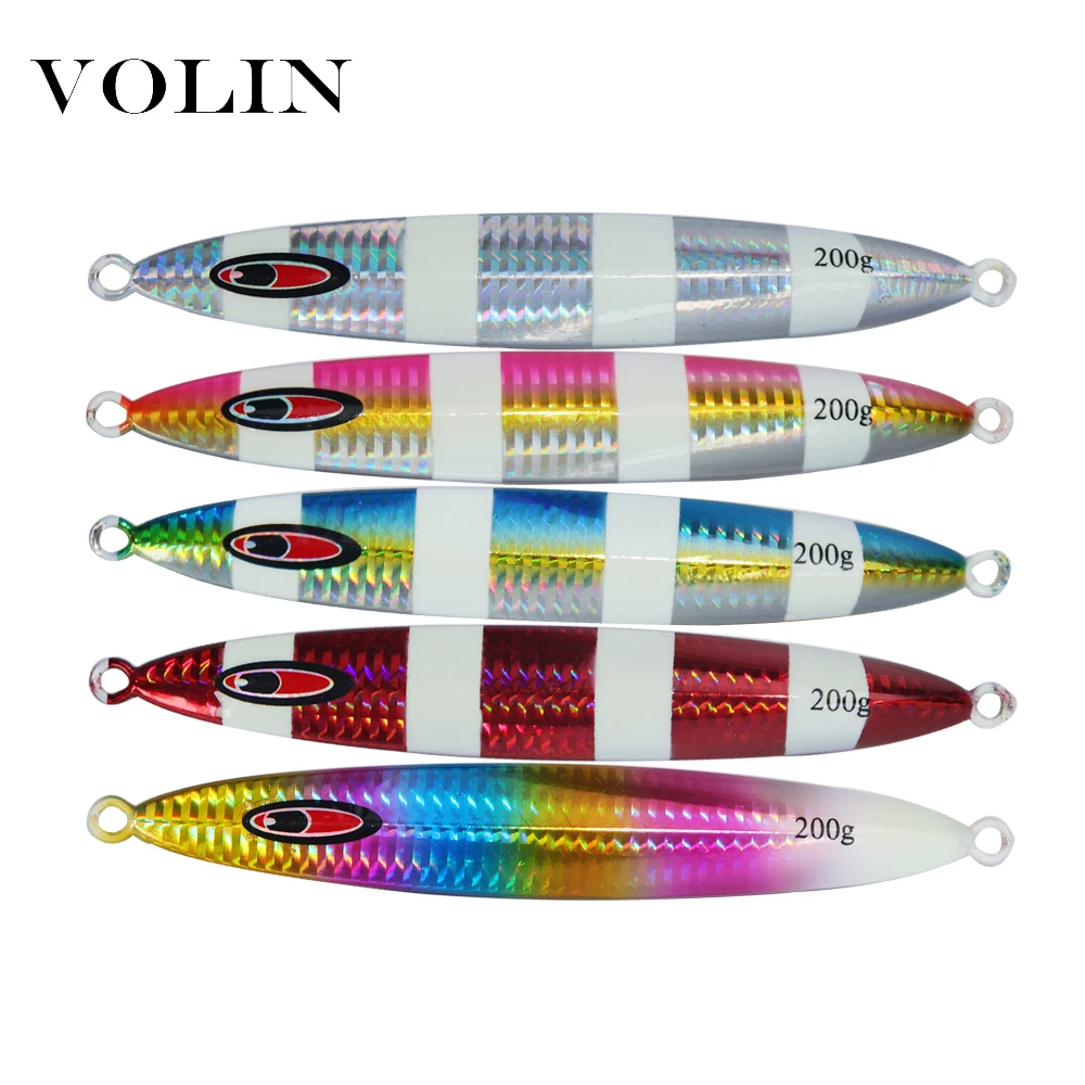 

VOLIN NEW 1pcs Slow Sinking Metal jig lure 200g 250g Fishing Luminous Hard Bait zebra Saltwater Jigging Lure Tackle