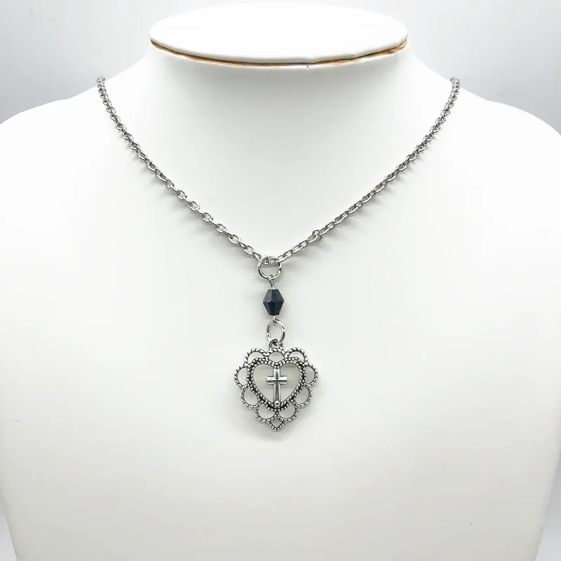 Gothic Punk Style Hollow Heart Cross Pendant Necklace Religion Dark Art Goth Jewellery Necklaces For Women Rock Metal Gifts