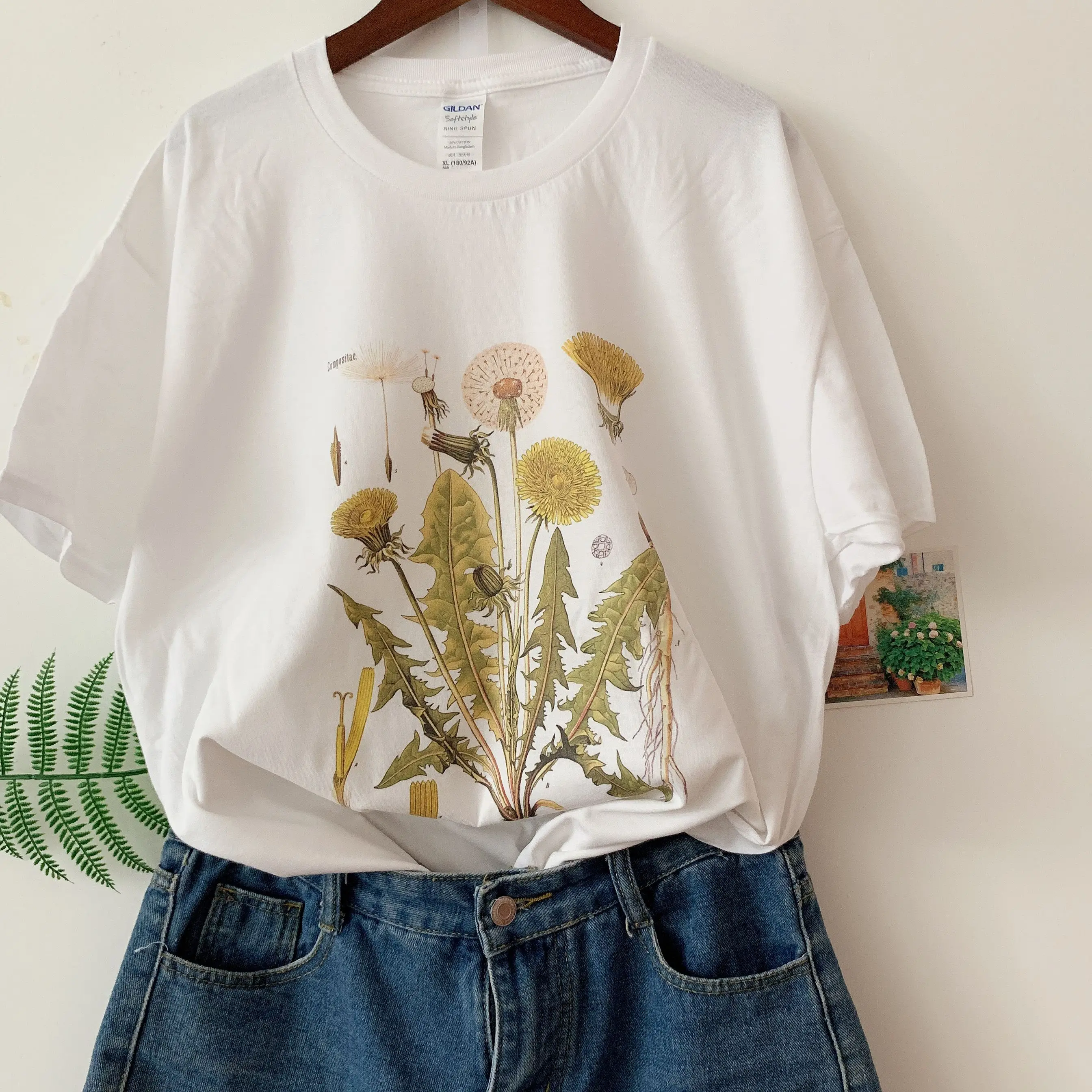 sunfiz HJN Dandelion Vintage Botanical Tshirt, Hiking TShirt, Botanical Print Shirt, Dandelion Shirt, Vintage Tee