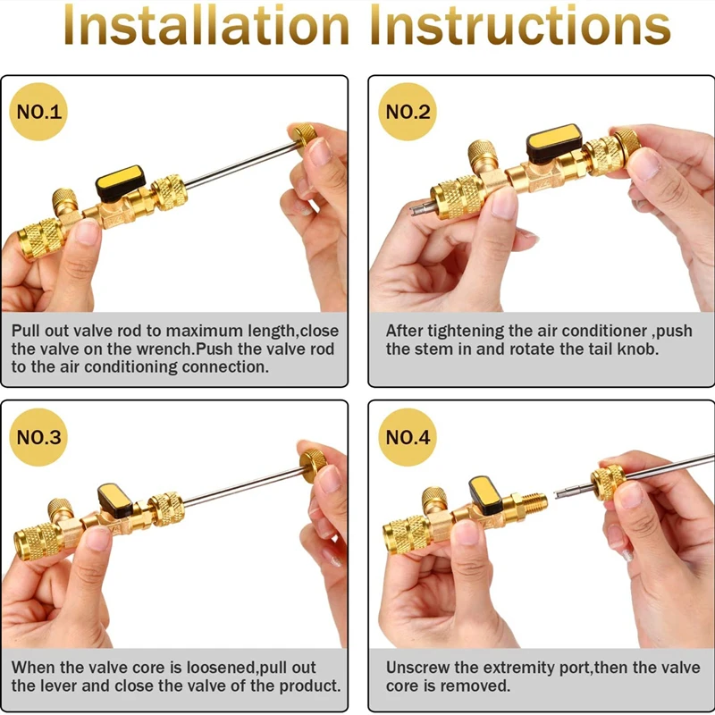 Outil d\'installation de démontage de noyau de assujetR410A R22, taille touristes, SAE 1/4 et 5/16 ports pour système Hylique R404A R407C R134A R12