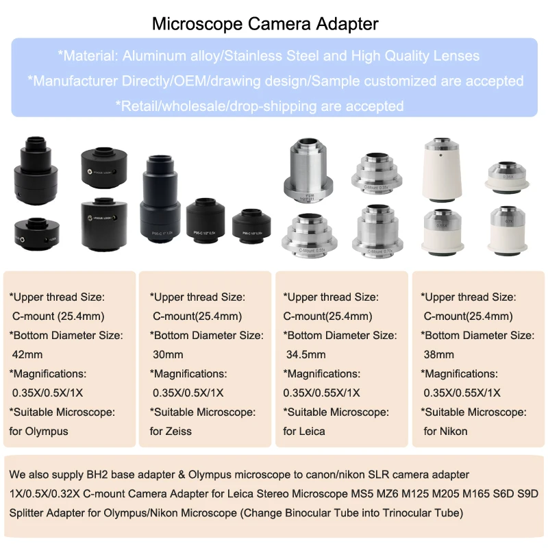 1X 0.5X C-mount CCD Camera Adapter Micrsocope TV Tube 38mm Adapter for Trinocular Nikon Microscope