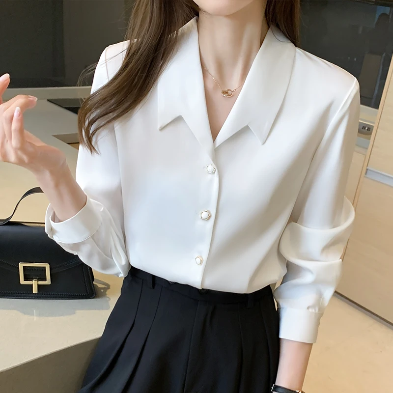 Long Sleeve Chiffon Blouse Shirt Blouse Women Blusas Mujer De Moda 2024 Turn Down Collar Office Blouse Tops Women Blouses E233