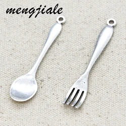16pcs Wholesale Tibetan Silver Tone Fork Spoon Charms Alloy Metal Tableware Pendants For DIY Handmade Jewelry Accessories Making