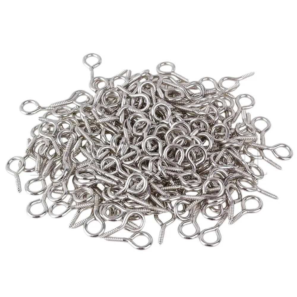 100 x Silver Metal 4#  Mini Eye Pins Eyepins Hooks 23mm Length 9mm Dia