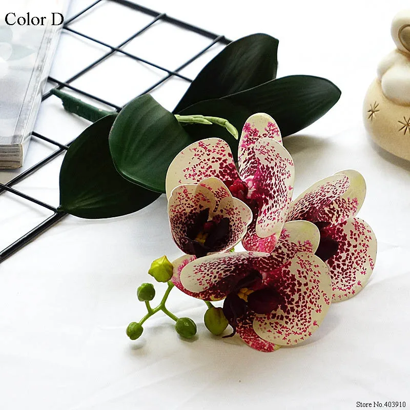 4Heads/branch Orchid mini branch with stem leaves Artificial Flowers Butterfly Orchid for Home Wedding Decoration flores