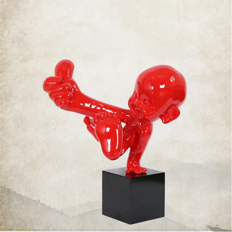 

22 INCH EUROPEAN REDS LIKE FIGURE FIGURINE ABSTRACT KUNG FU KID ART SCULPTURE RESIN ART&CRAFT LIVING ROOM OFFICE ORNAMENTS R2309