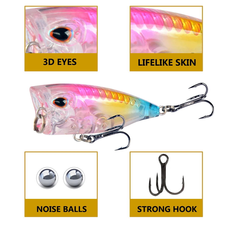 1PCS Mini Popper Fishing Lure 40mm 4g Topwater Bait Isca Artificial Hard Plastic Wobbler Crankbait For Perch Lures Japan Pesca